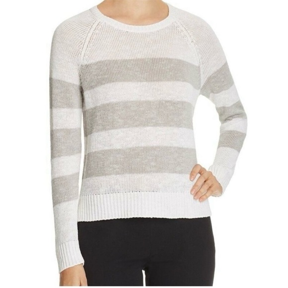 Eileen Fisher Organic Linen/Organic Cotton Striped Long Sleeve Sweater Sz Small - Picture 1 of 11